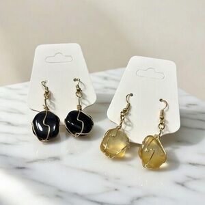 Elegant Black and Gold with Gold Dangle Earrings